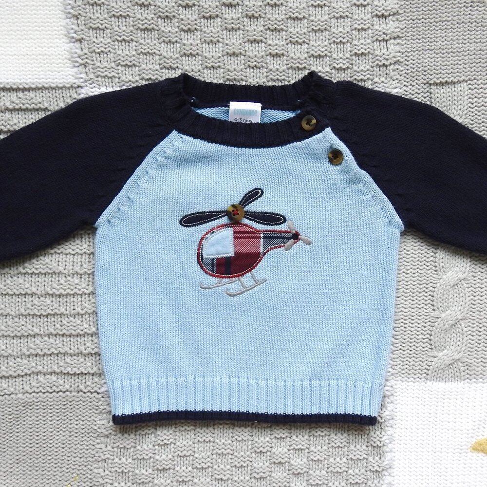 Vintage 2011 Gymboree Blue Helicopter Sweater 0-3M